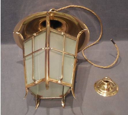 Art Nouveau Brass Electric Hall Lantern — view 4