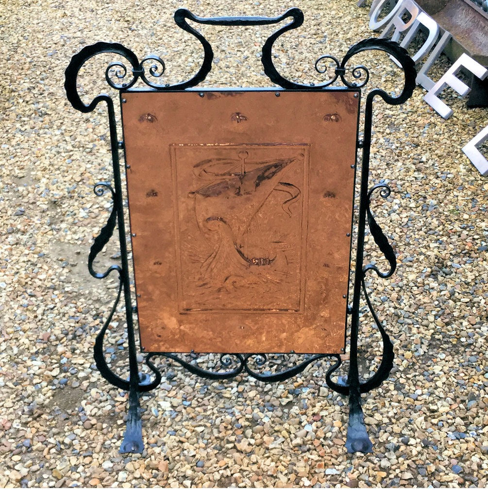 Arts & Crafts Copper & Wrought Iron Fire Screen — Copper, late 19th century