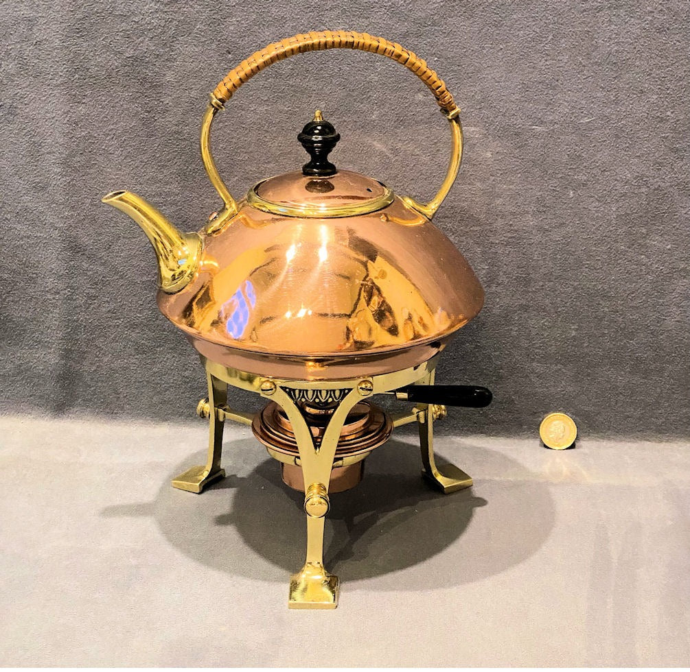 Arts & Crafts Spirit Kettle on Stand — Brass, 1920's