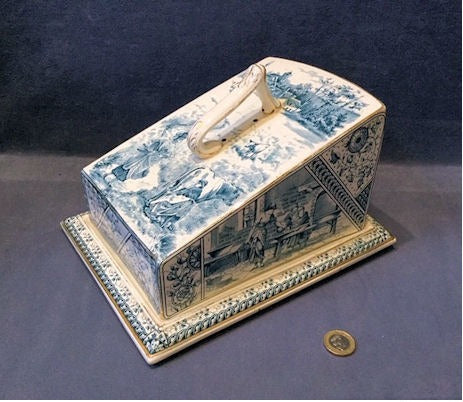 Blue and White Dairy Maids Cheese Dish and Cover — late 19th century