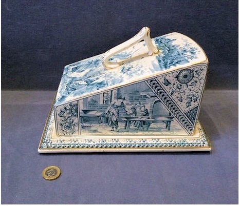 Blue and White Dairy Maids Cheese Dish and Cover — view 3