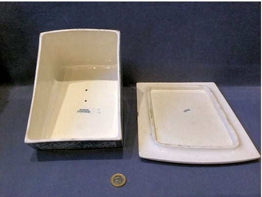 Blue and White Dairy Maids Cheese Dish and Cover — view 5