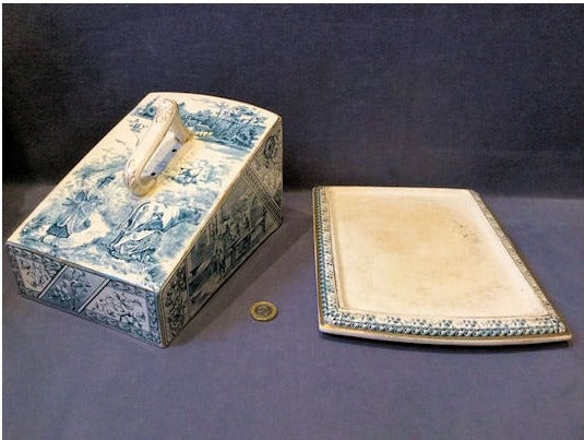 Blue and White Dairy Maids Cheese Dish and Cover — view 6