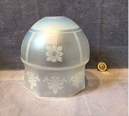 Blue Tinted and Etched Glass Lamp Shade — Glass, 1920's