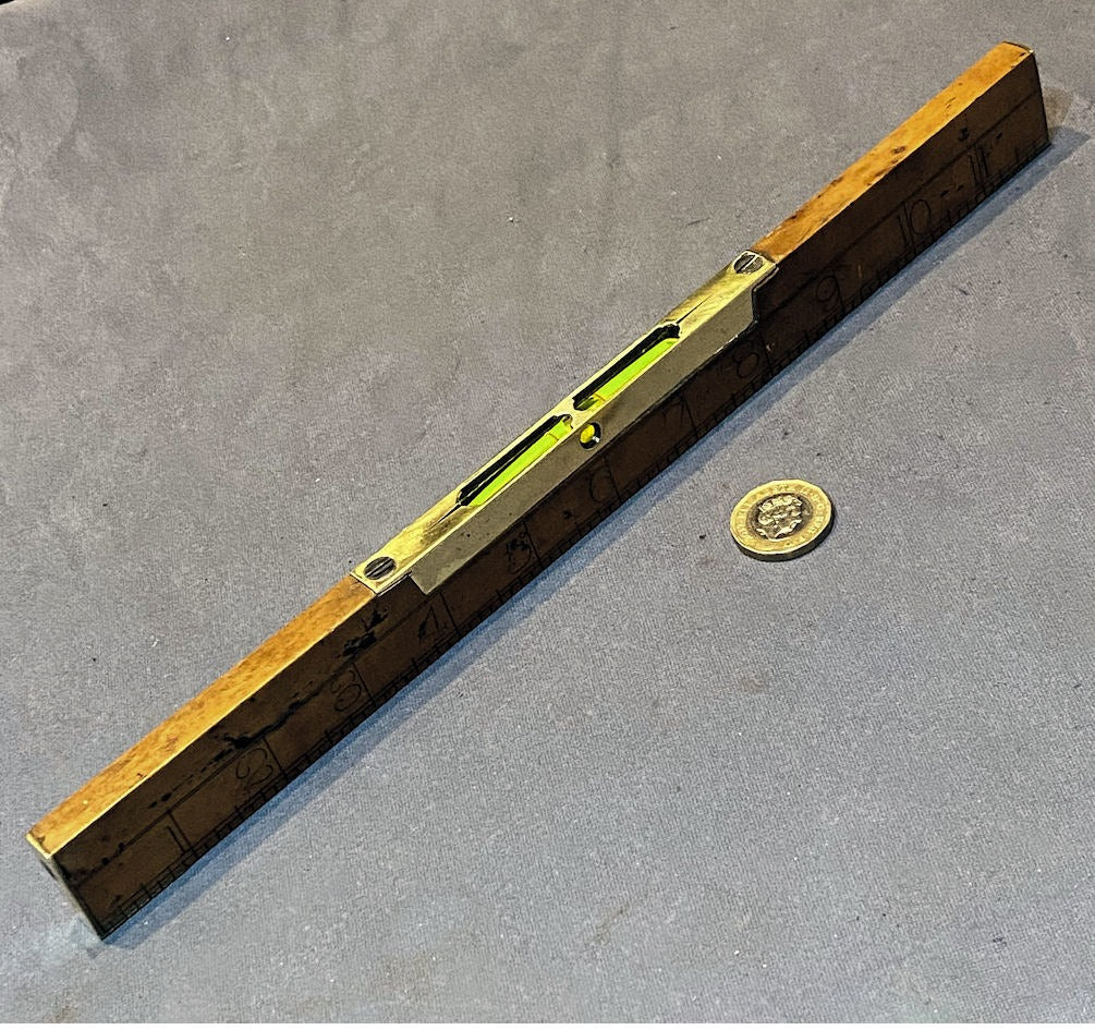 Boxwood 12" Rule & Spirit Level — Wood, circa 1900