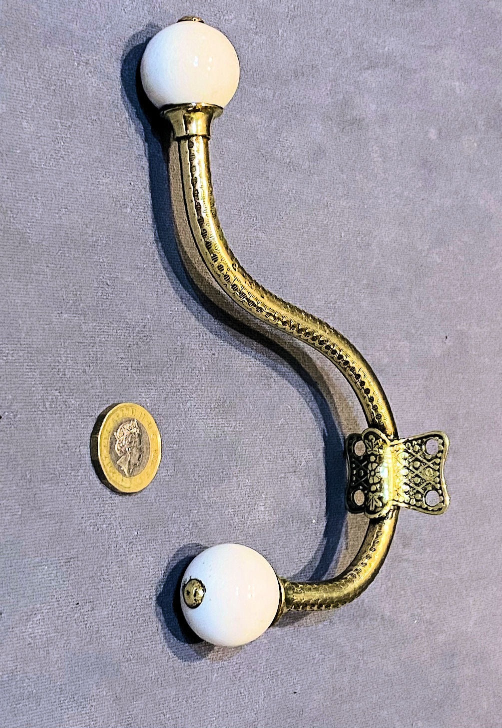 Brass & Ceramic Hat & Coat Hook — Brass, late 19th century