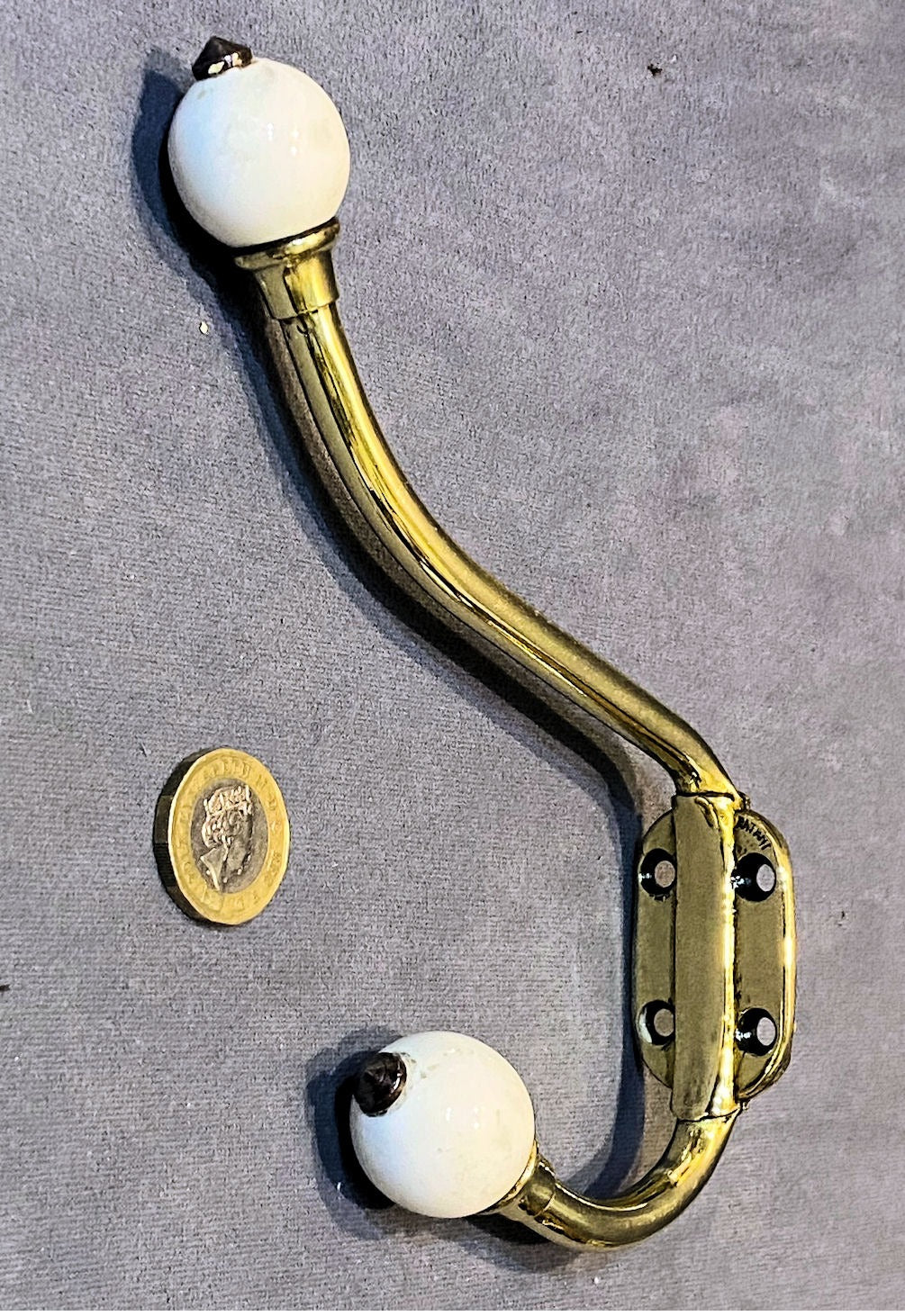 Brass & Ceramic Hat & Coat Hook — Brass, late 19th century