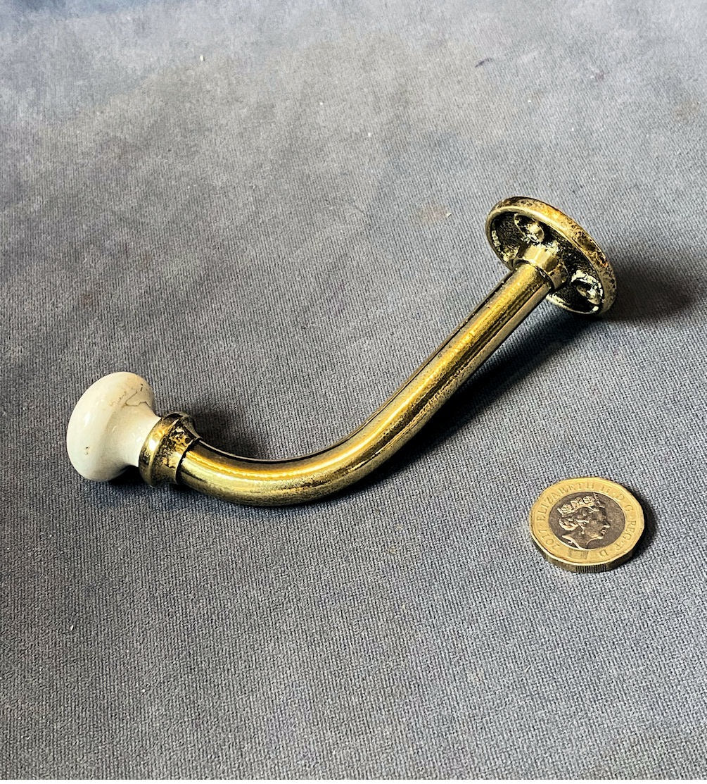 Brass & Ceramic Hat & Coat Hook — Brass, late 19th century