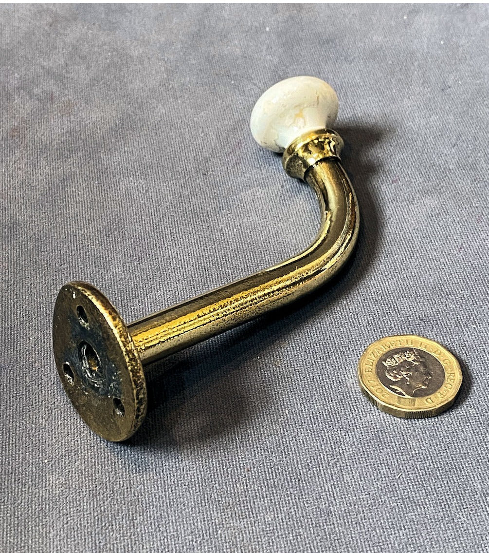 Brass & Ceramic Hat & Coat Hook — view 2
