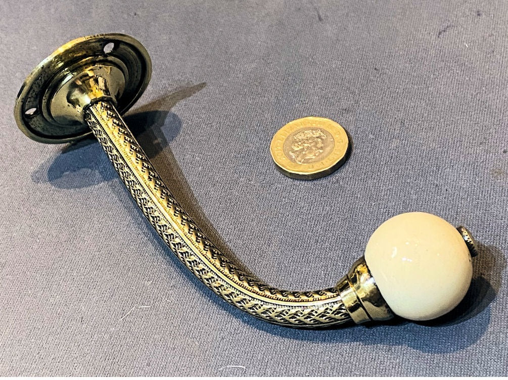Brass & Ceramic Hat or Coat Hook — Brass, late 19th century