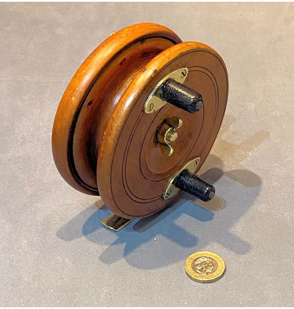 Brass & Mahogany Norwich Fishing Reel — view 2
