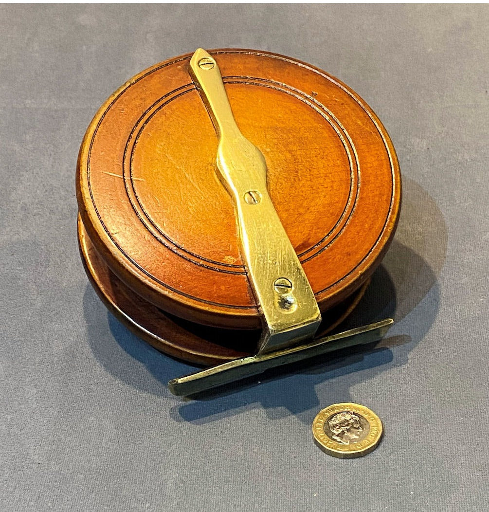 Brass & Mahogany Norwich Fishing Reel — view 3