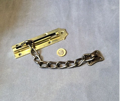 Brass and Wrought Iron Door Security Chain — Brass, 1920's