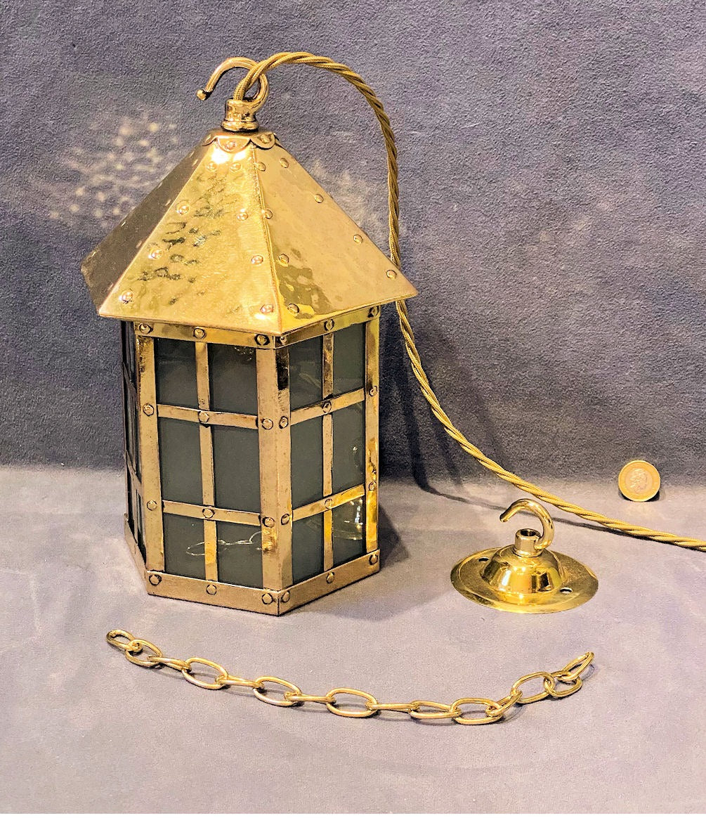 Brass Electric Hall Lantern — Brass, 1920's