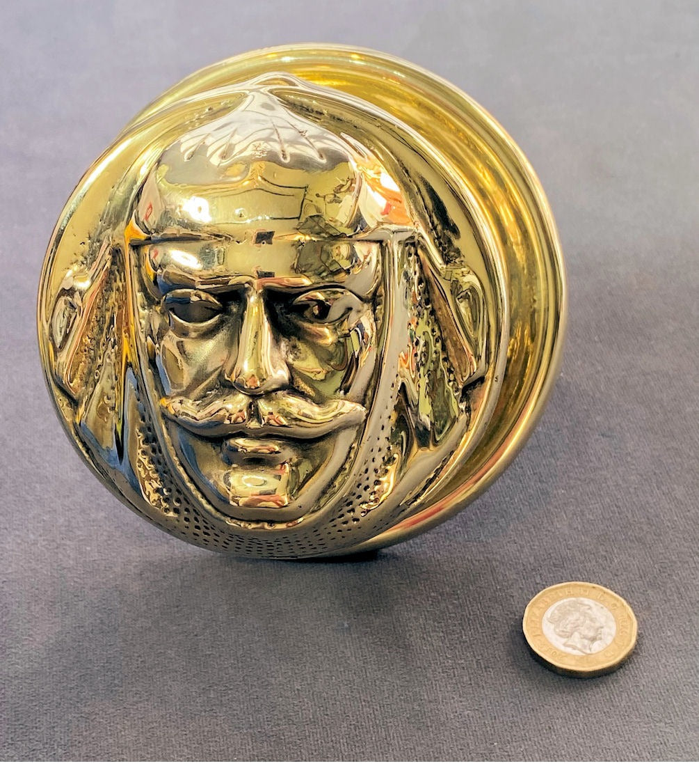 Brass Facial Door Pull Knob — Brass, circa 1900