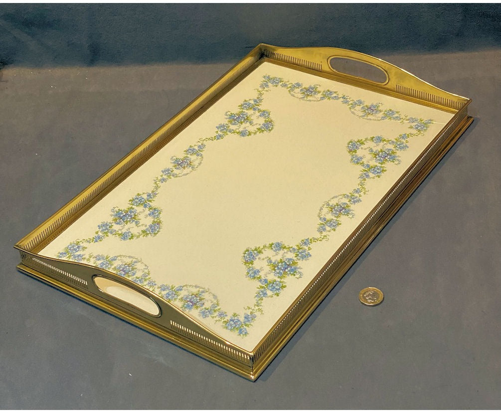 Brass Galleried Ceramic Tray — view 2