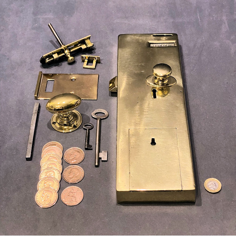 Brass Loo Door Lock Set — Brass, circa 1900