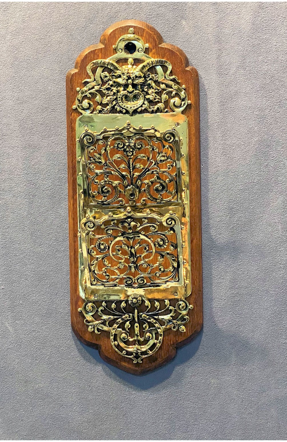 Brass on Oak Wall Mounted Letter Rack — view 2