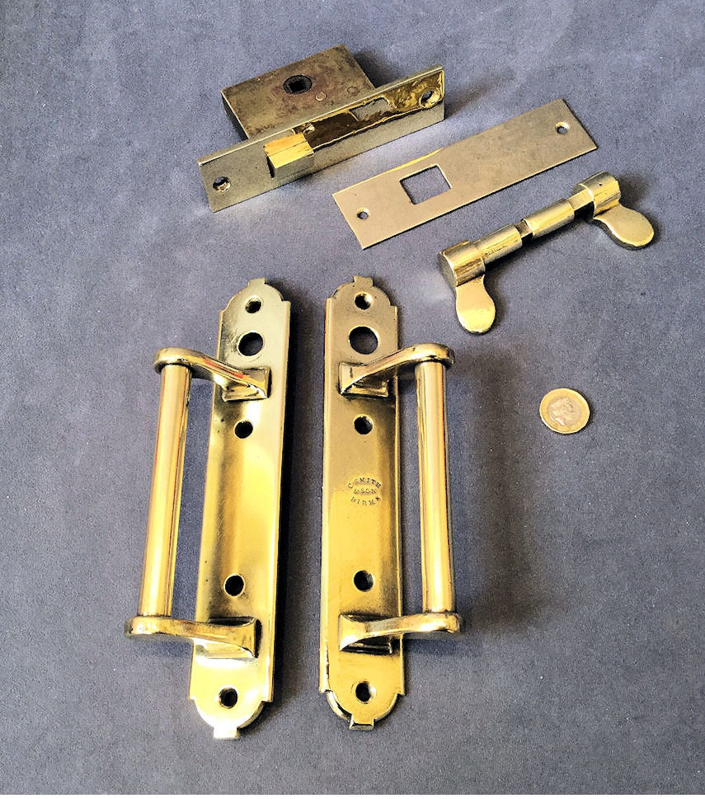 Brass Patent Door Latch Set — Brass, late 19th century