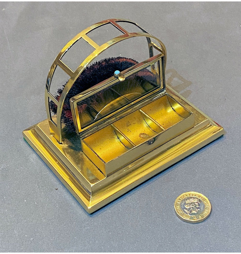 Brass Pen Rack with Pen Wipe & Stamp Box — view 2