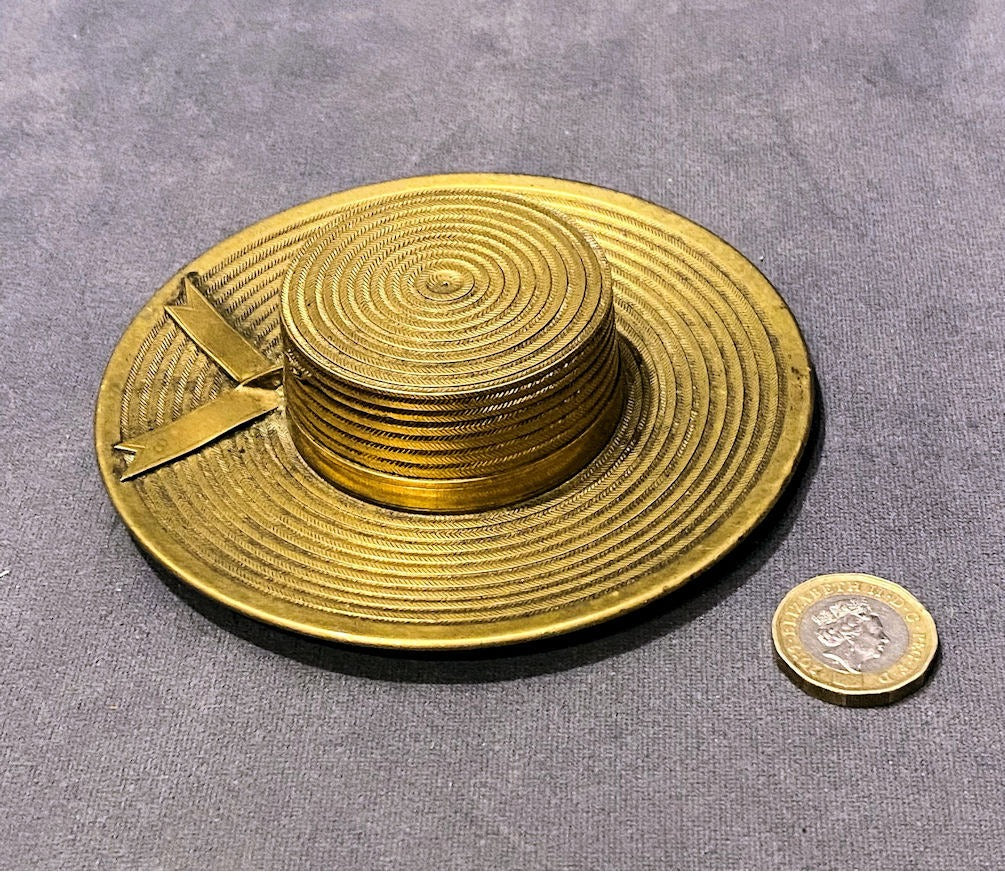 Brass Straw Hat Inkwell — Brass, circa 1900