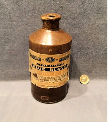 Brown Stoneware Ink Bottle with labels — Stoneware, 1920's