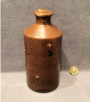 Brown Stoneware Ink Bottle with labels — view 2