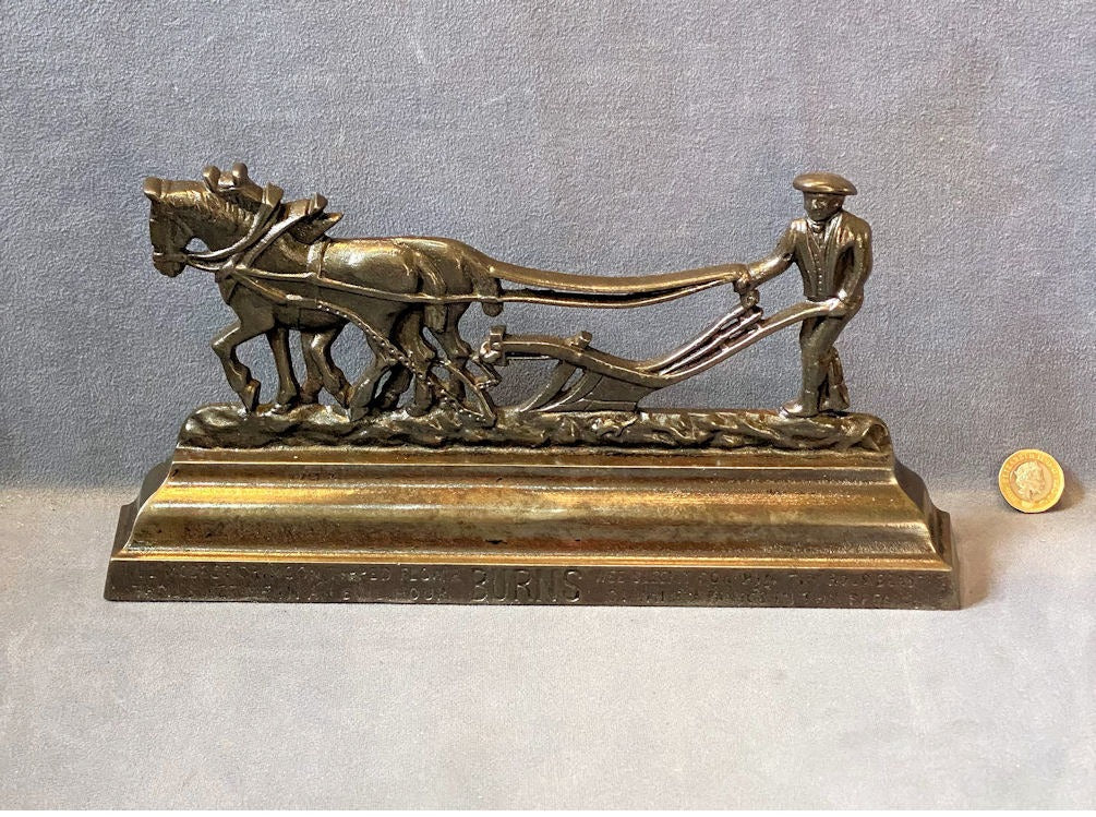 Burns Ploughman Mantle Ornament — Cast iron, late 19th century