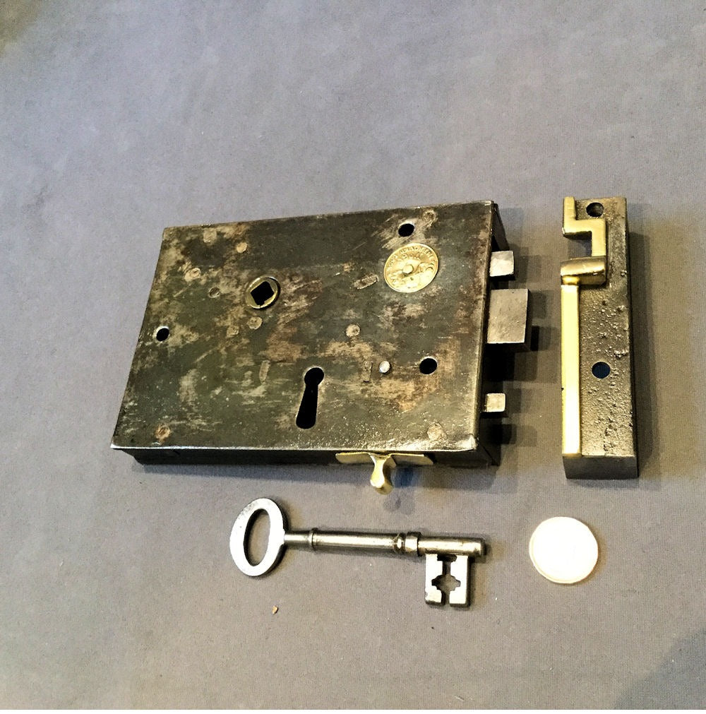 Carpenters Patent Wrought Iron Rim Lock — Wrought iron, mid 19th century