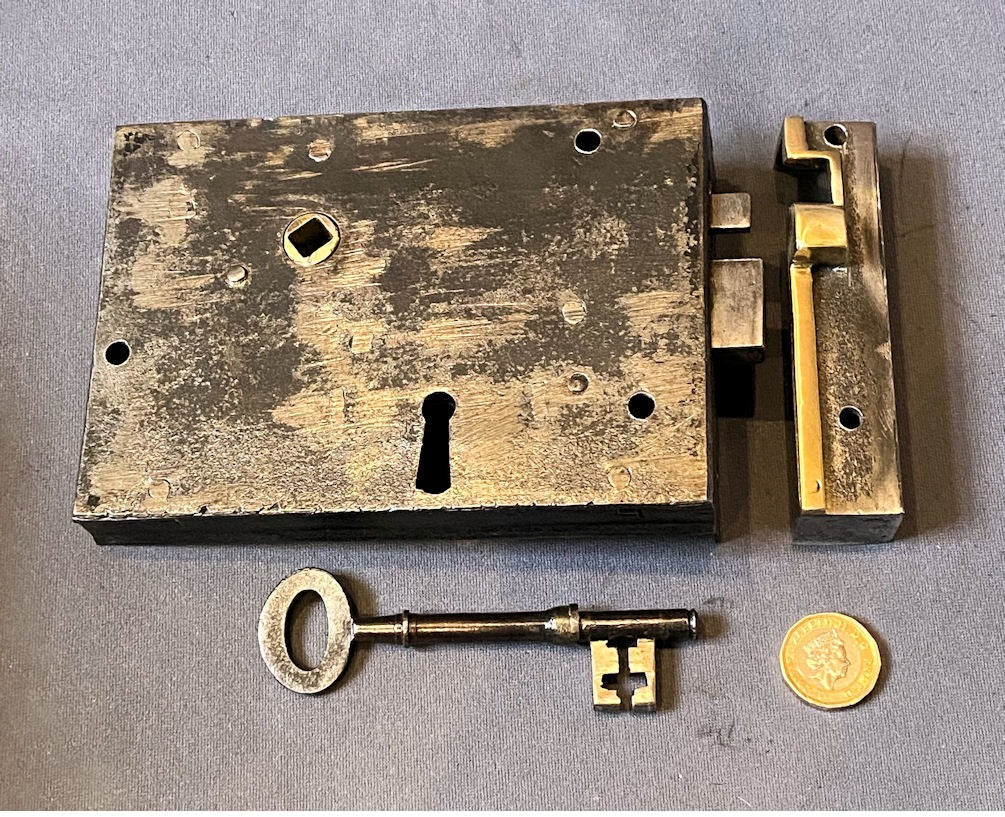 Carpenters Patent Wrought Iron Rim Lock — Wrought iron, mid 19th century
