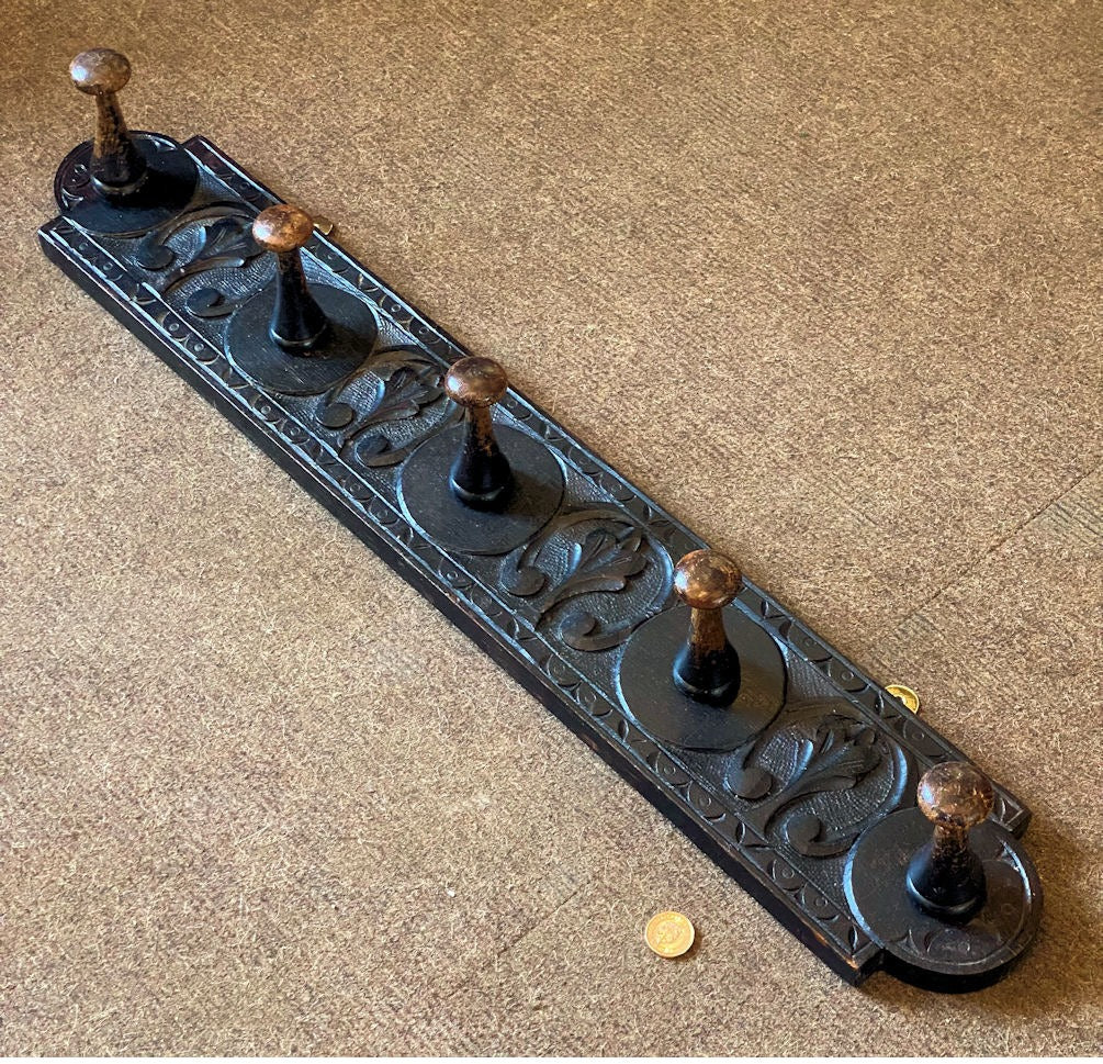 Carved Oak Coat Rack — Oak, late 19th century
