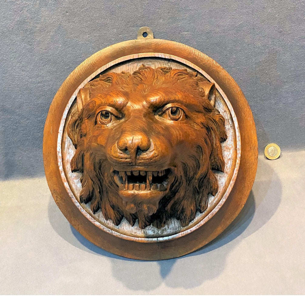 Carved Wood Lions Head — Wood, late 19th century