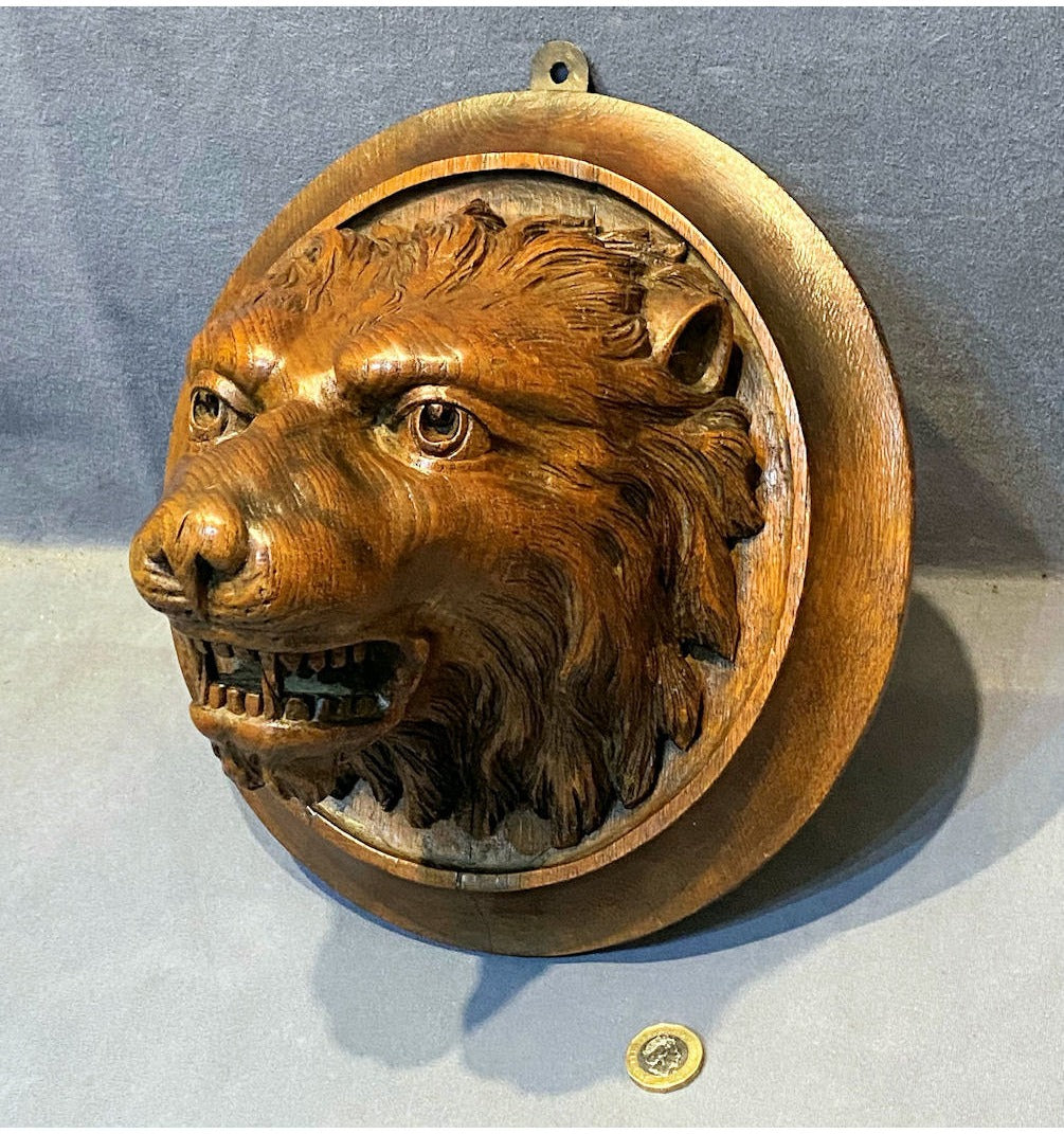 Carved Wood Lions Head — view 2