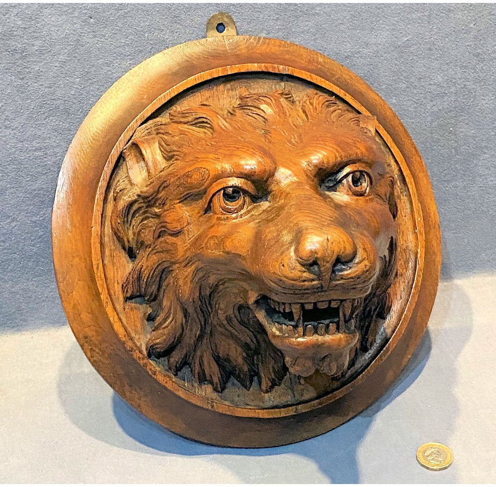 Carved Wood Lions Head — view 3