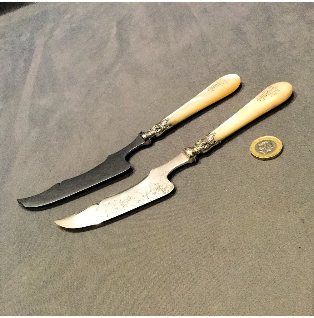 Cased Pair of French Cheese Knives in Case — view 7