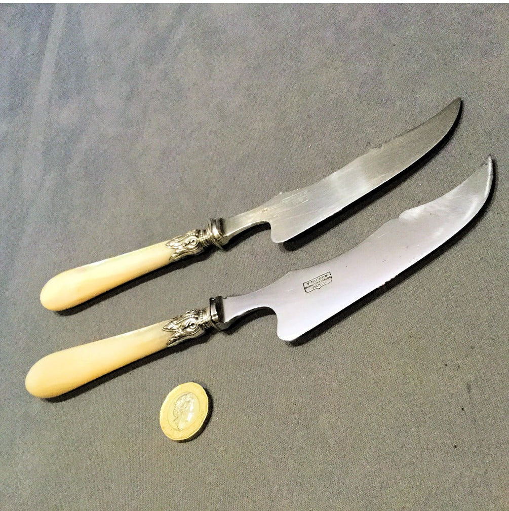 Cased Pair of French Cheese Knives in Case — view 8
