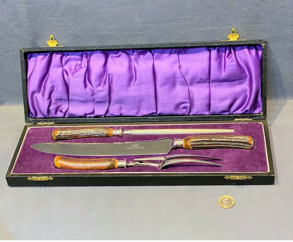 Cased Set of Meat Carving Tools — Steel, circa 1900