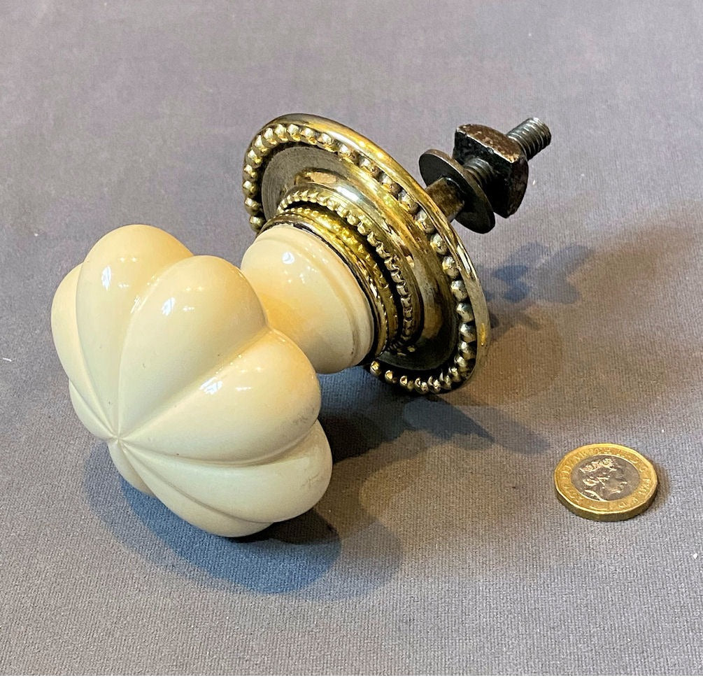 Ceramic & Brass Door Pull Knob — Ceramic, late 19th century