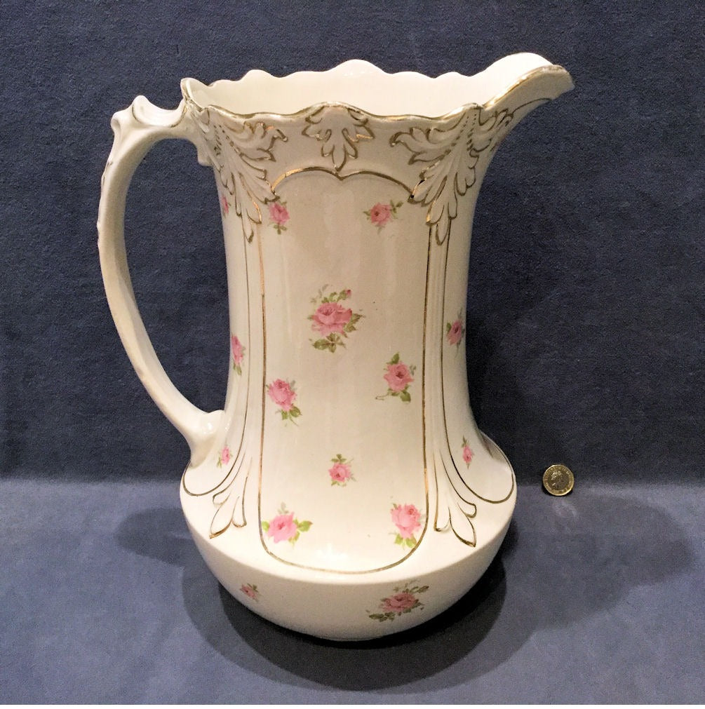 Ceramic Ewer Pink Roses — Ceramic, late 19th century