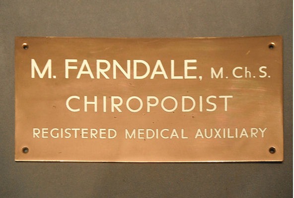Chiropodist Name Plaque — Brass, 1920's