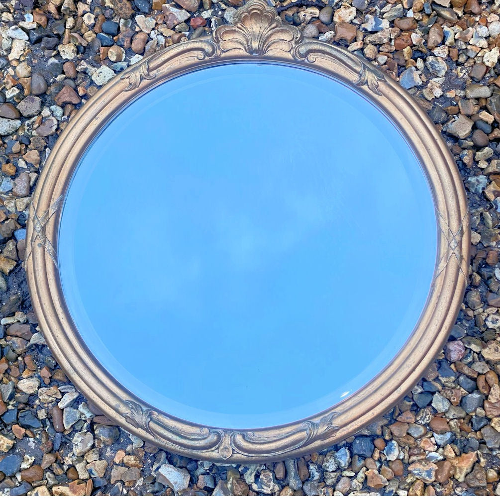 Circular Bevelled Wall Mirror — Wood, 1930's
