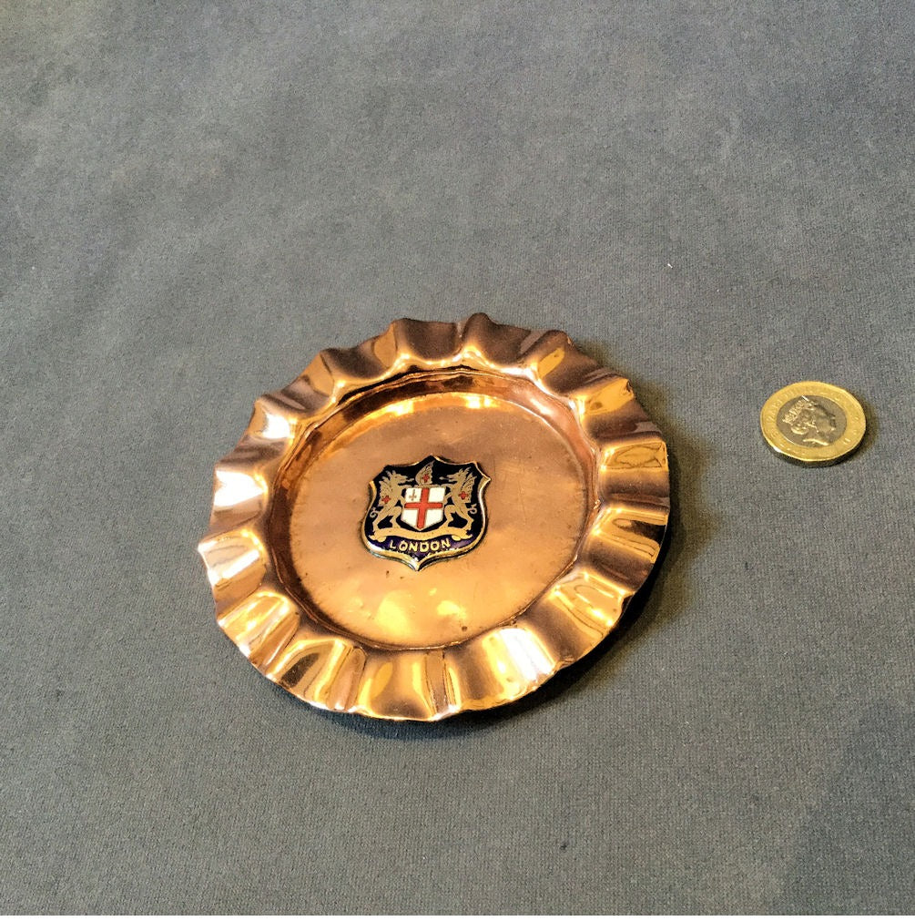 Circular Copper Ashtray with London Coat of Arms — Copper