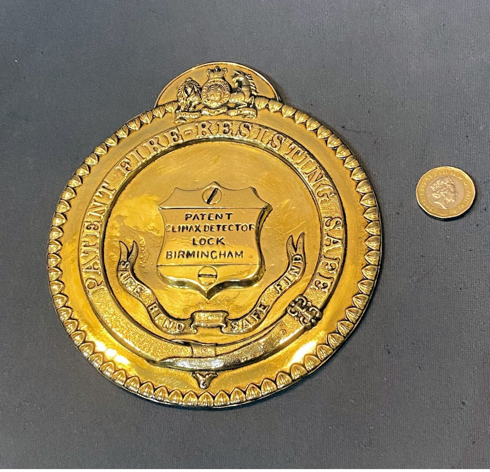 Climax Detector Brass Safe Plate — Brass, late 19th century