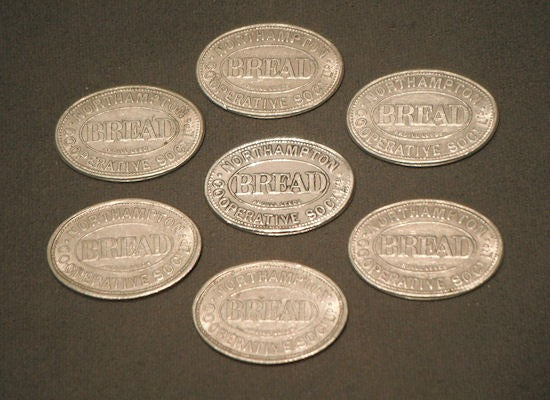 Co-op Bread Tokens, several available — Aluminium, 1920's