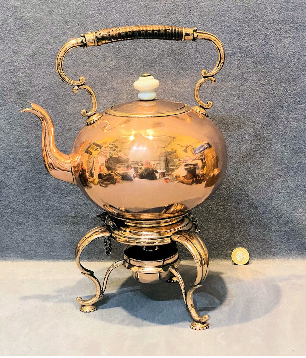 Copper Spirit Kettle on Stand — Copper, late 19th century