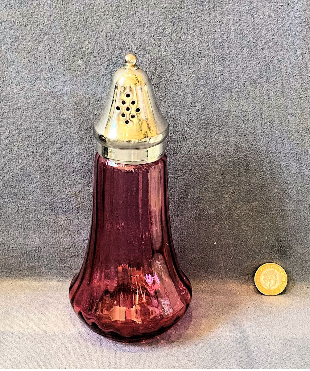 Cranberry Glass Sugar Shaker — Glass, 1920's