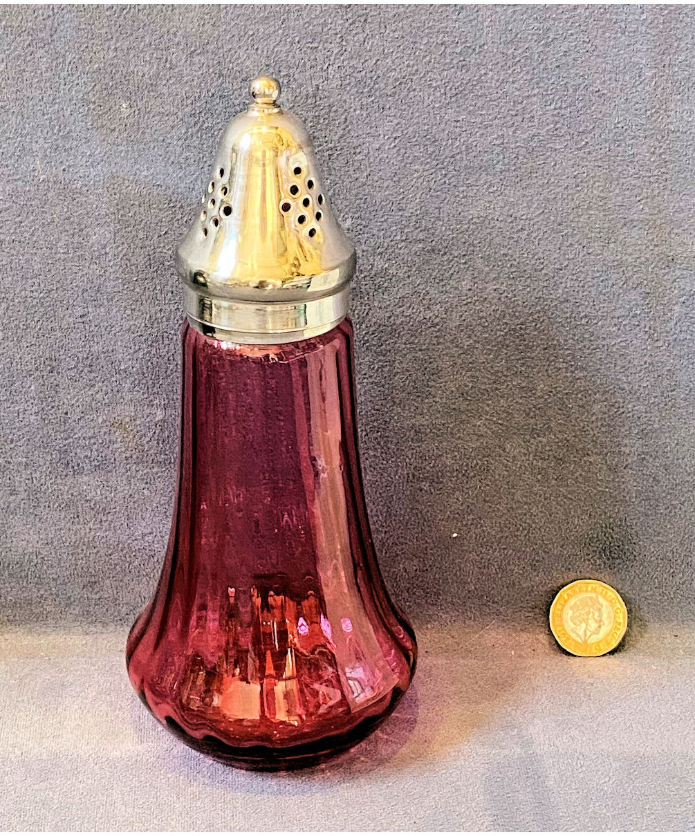 Cranberry Glass Sugar Shaker — view 2