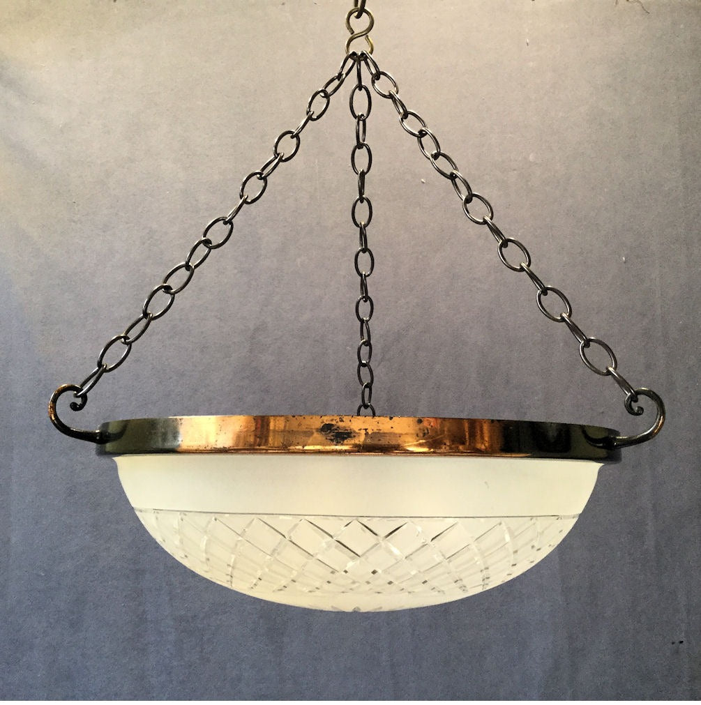 Cut Glass and Frosted Bowl Light Fitting — Glass, 1920's