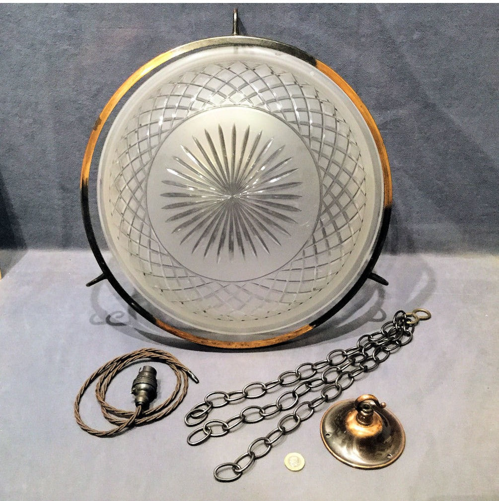 Cut Glass and Frosted Bowl Light Fitting — view 2