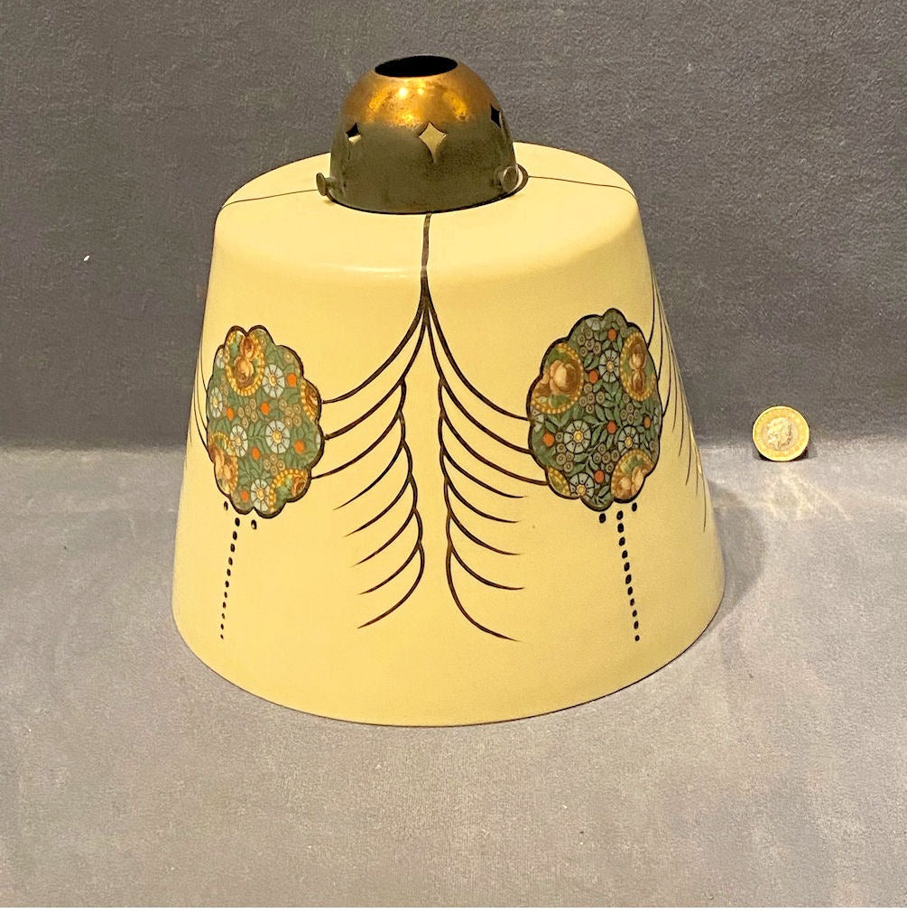 Decorated Cream Coloured Glass Lamp Shade — Glass, 1920's
